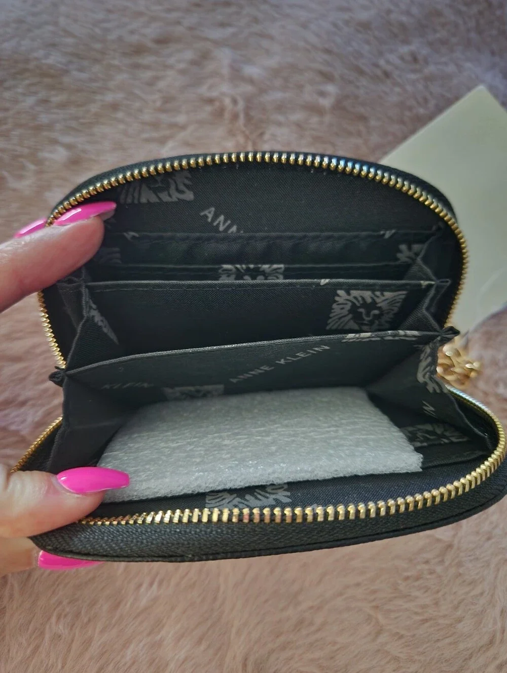 Anne Klein Black Pebbled Key Pouch with Gold AK Charms